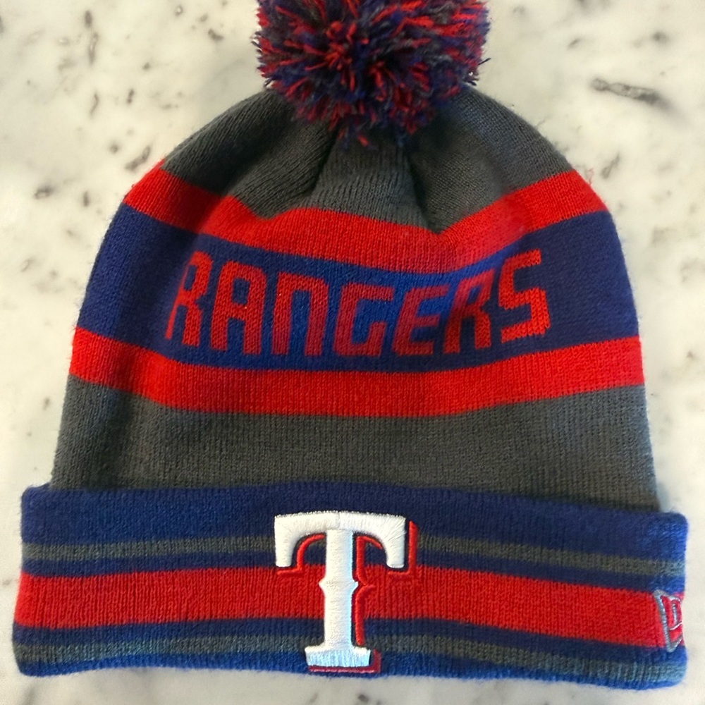 Youth Rangers Striped Beanie - Gray, Red, and Blue